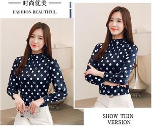 <span class=keywords><strong>Camisa</strong></span> de Chifón de Talla Grande para Otoño, <span class=keywords><strong>Camisa</strong></span> de Manga Larga con Estampado de Puntos, Sin Volantes, Cuello Alto Informal, Blusa para <span class=keywords><strong>Mujer</strong></span> - Product Image 6