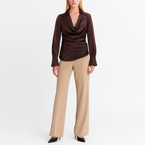 Camicetta Elegante da Donna in Raso a Maniche Lunghe, Moda Casual Personalizzata - Product Image 3