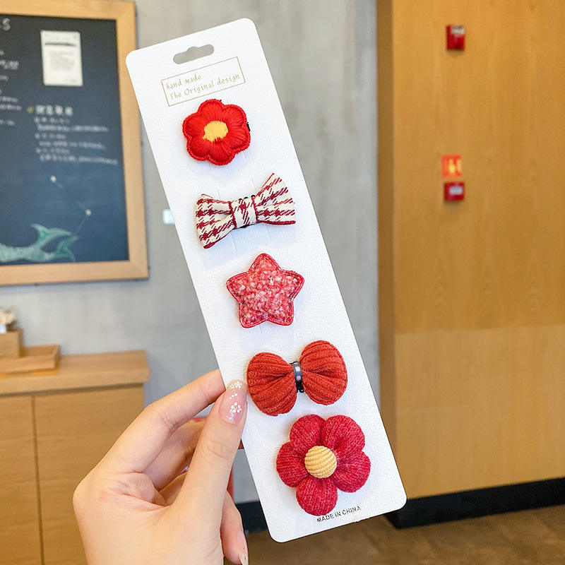 10# red stripes big flower hair clip