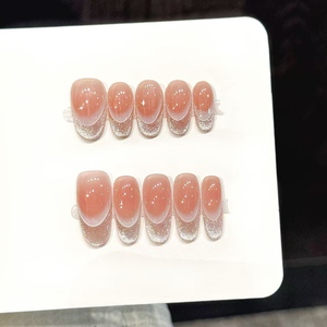 Nouveau produit lancé, Ongles à presser artisanaux faits main, style français, motif pois frais d'été et nœud bleu <span class=keywords><strong>myrtille</strong></span>, pur artisanat - Product Image 2