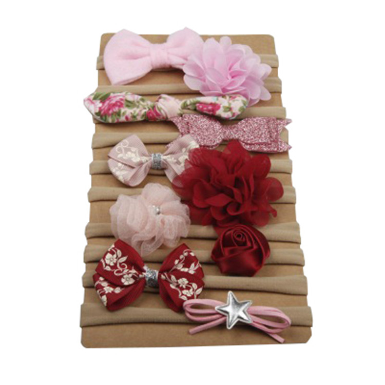 Children's baby hair accessories high elastic bow art hairband 10 piece card set