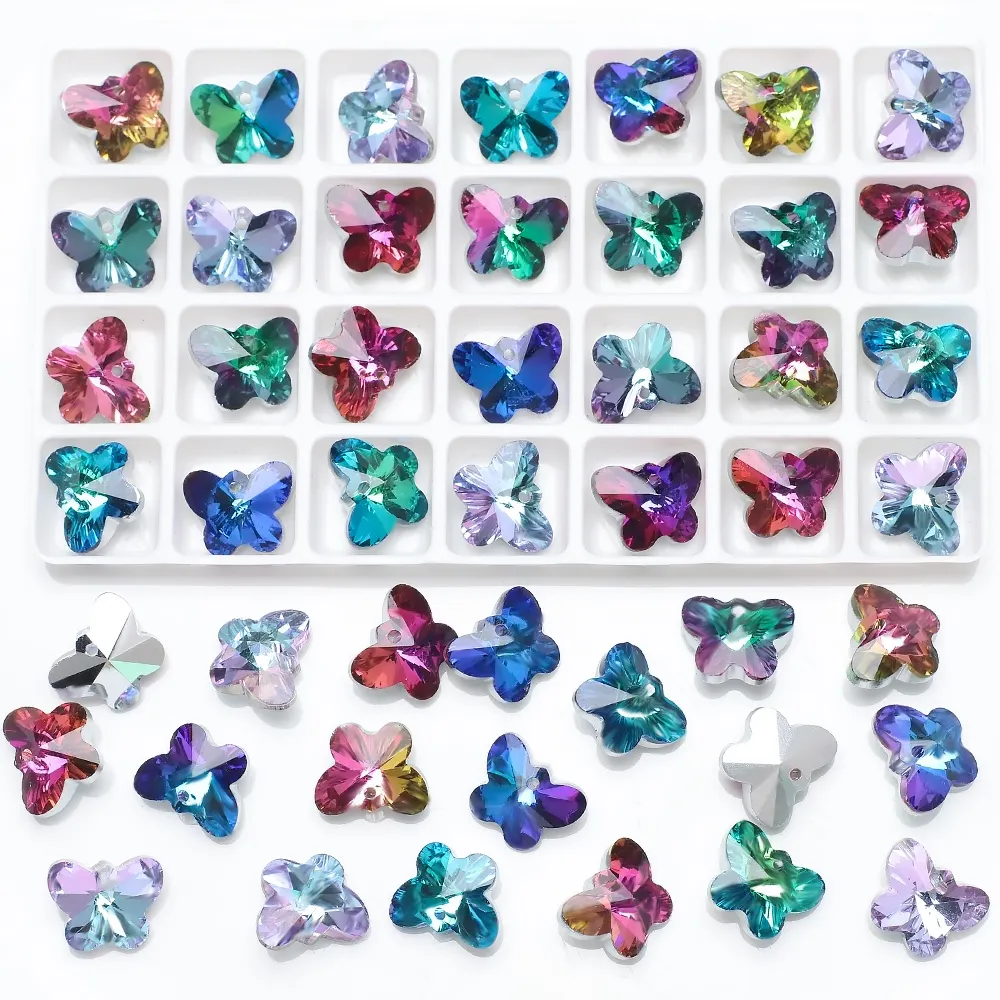 14mm Butterfly Glass Beads For Jewelry Making Bulk Flat Crystal Lampwork Beading Pendant Charm Bracelet DIY Crafts Accessories