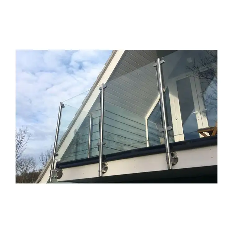 Easy Installed Handrail Project Balcony Stainless Steel Balustrade Post Tempered Glass Railing