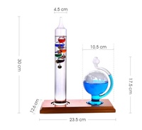 Thermomètre en cristal de verre en gros, thermomètre de Galileo avec baromètre en verre