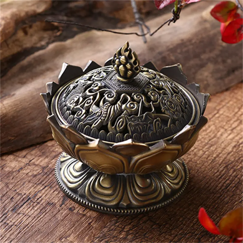 ロータスフラワー香バーナー仏教仏ホルダー真鍮ミニサンダルウッド香炉香メタルクラフト家の装飾
