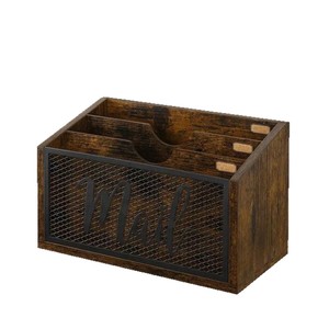 Wooden Iron Mail Storage <b>Box</b> With Dividers Open Top Desk Organizer Retro Brown Letter Holder <b>File</b> Organizer - Product Image 5
