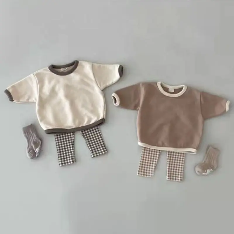 Haut à manches longues en coton pour bébé garçon et fille, pantalon à carreaux, à la mode, ensemble de 2 pièces, pyjama pour enfants, nouvelle collection 2023