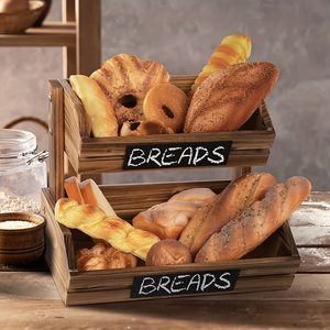 Panier de rangement double couche en bois pour fruits, légumes et pain – Étagère de cuisine pour paniers à légumes - Product Image 2