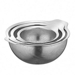 Cesta de drenaje de metal con asa, estilo japonés, de acero inoxidable 201 con filtro microporoso, para lavado de arroz, accesorio de cocina - Product Image 1