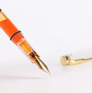 Bút Máy Piston Trang Nhã Fine Nib Màu Sắc Đa Dạng Trong Suốt Bút Máy Bằng Nhựa Với Viền Vàng Cho Người Mới Bắt Đầu Thư Pháp