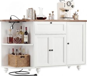 Mueble <span class=keywords><strong>Bar</strong></span> para Café y Vino de Madera con Tomacorriente, Estación de Carga Ajustable, Diseño Industrial, 2 Estantes, Mueble para el Hogar, Estante para Copas de Vino - Product Image 1