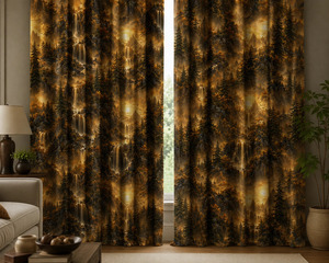 Decorative Waterfall and Forest Velvet Blackout Curtain Each Panel Art Nouveau Inspired Scenic <b>Window</b> Drapery for Living Room - Product Image 4