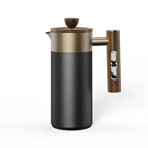 DHPO-cafetera portátil con prensa francesa, cafetera Manual de Metal con temporizador y mango de reloj de arena