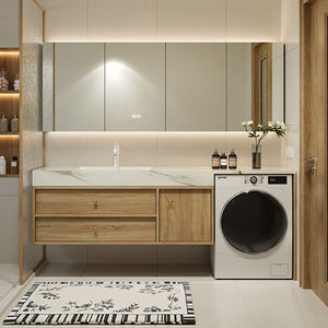 <span class=keywords><strong>Lavadora</strong></span> montada en la pared de 64 pulgadas, modelos de gabinetes de baño, muebles de baño, lavabo, tocador de fregadero único con espejo - Product Image 1