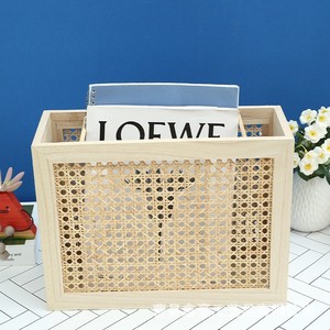 Boîte de rangement de bureau en bois naturel, 45L, sans couvercle, empilable, avec compartiments, organiseur de magazines - Product Image 1