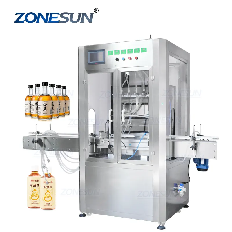 ZONESUN 6 kafa otomatik lineer dikey manyetik pompa pnömatik şişe yenilebilir yağ dolum makineleri ile tozluk