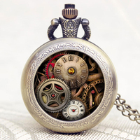 Promoción regalo Vintage COLLAR COLGANTE engranaje collar cadena reloj Metal bolsillo reloj con cadena