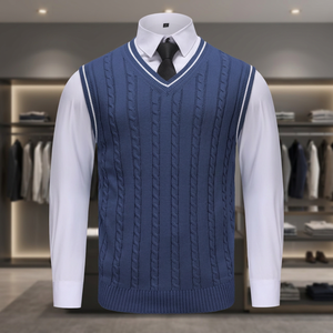 PRIMEAGE INDUSTRIES Gilet pull sans manches élégant pour homme, col en V, en laine/polyester tricoté respirant, couleur unie, pour l'automne - Product Image 3