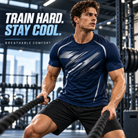T-shirt de sport pour homme à manches courtes, respirant, séchage rapide, pour la gym, la course à pied et l'entraînement, bleu marine