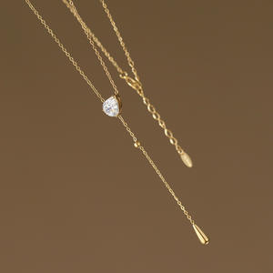 เครื่องประดับแฟชั่นสไตล์หรูหรา ประดับพลอยรูปหยดน้ำ ชุบทอง 18k PVD บนสแตนเลสสตีล ป้องกันการแพ้ กันน้ำ สร้อยคอแบบห้อยระย้า - Product Image 3