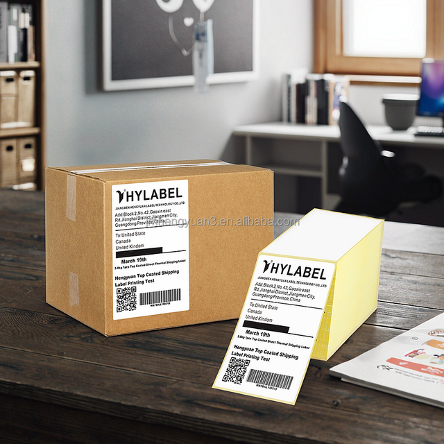 Custom Color 103mmx199mm Direct Thermal Label Waybill DHL Thermo Etiketten 103x199 Fanfold Roll Shipping Thermal Labels