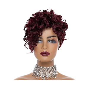 <span class=keywords><strong>Parrucca</strong></span> da <span class=keywords><strong>donna</strong></span> corta bordeaux Pixie-99J vino rosso stile ondulato, naturale alla ricerca di donne nere - Product Image 2