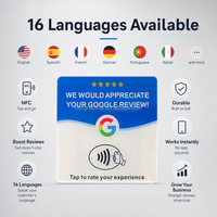 Carte de commentaires Google NFC vierge, 16 options de langues, réinscriptible 100 000 fois, boostez vos évaluations 5 étoiles, carte de table en acrylique personnalisable