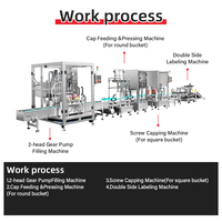 Ligne de production complète personnalisable pour le remplissage, le bouchage et l'étiquetage automatiques de seaux en plastique carrés et ronds de 20 L pour huile hydraulique