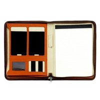 Classeur portable en cuir A4 orange avec logo en relief, dossier de documents en carton en cuir PU