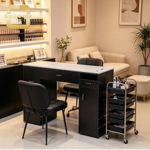 Mesa de Manicura Profesional con Amplio Espacio de Almacenamiento Lateral y Estantes para Esmaltes, para <span class=keywords><strong>Centro</strong></span> de Belleza y Spa de Uñas - Product Image 4