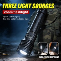 Lampe torche LED laser blanche rechargeable et zoomable avec lumière latérale COB, lampe tactique portable EDC, lumière d'avertissement arrière pour le camping