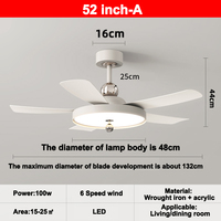 Nouveau ventilateur de plafond LED moderne 2026 de 52 pouces, 5 pales, télécommande, meilleur choix pour chambre à coucher, lustres bon marché, grand design élégant en forme de feuille pour la maison