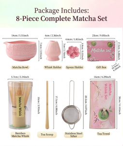 Keramik-Matcha-Tee-Set mit Sakura-Design, 100-Zinken-Bambusbesen (Chasen) & Tee-Tablett, Teezeremonie-Kit in tragbarer Ledertasche - Product Image 5