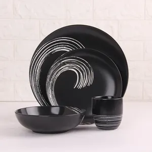Kreative glasierte Keramik Geschirr Sets Restaurant Geschirr verwenden runde Porzellan Geschirr Sets schwarz matt Suppen tassen