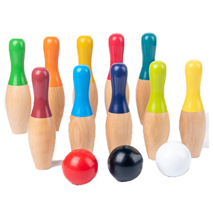 Juego de bolos de patio de madera para familiares y amigos para niños y adultos, bolos y bolas de madera dura para diversión en el patio trasero - Product Image 2