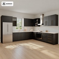 Meubles de cuisine de luxe avec portes en mélamine, aménagement en L, rangement par tiroirs, boîtes en panneaux de particules et charnières à fermeture amortie