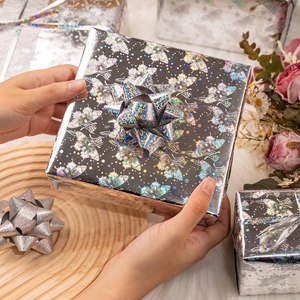 Silver Metallized Gift Wrapping <b>Paper</b> Butterfly <b>Pattern</b> Silver Black Eco-Friendly Art <b>Paper</b> for Holiday Packaging - Product Image 1
