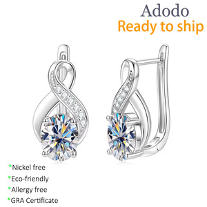 Wholesale Luxury Oval Cut 4ct Vvs Gra Moissanite Jewelry Dainty Vintage Handmade <strong>Silver</strong> 925 Geometric <strong>Infinity</strong> Sign <strong>Earrings</strong> - Product Image 1