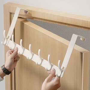 ตะขอแขวนประตู สีครีม 7 ตะขอ วัสดุ PP พลาสติก ไม่ต้องเจาะ ติดตั้งง่าย ใช้จัดเก็บเสื้อผ้า หมวก ในห้องนอน - Product Image 1