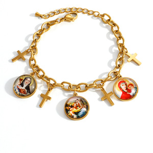Pulsera de Acero Inoxidable con Cruz Chapada en Oro de 18k y Dije de la Virgen María, Joyería de Moda para Mujer, Regalo - Product Image 5