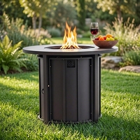 Tavolo con Braciere a Gas Naturale da 30 Pollici, 50000 BTU, in Acciaio Ecologico con Piano in Ceramica Effetto Legno per Uso Esterno - Nero