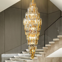 Lustre en cristal, luminaire de luxe haut de gamme pour villa, salon, hôtel, escalier en colimaçon long