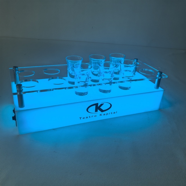 12 Holes Custom Nightclub Party Novelties Acrylic LED Shot Glass Cup Holder Display Barware Serving Tray Illuminated Tray