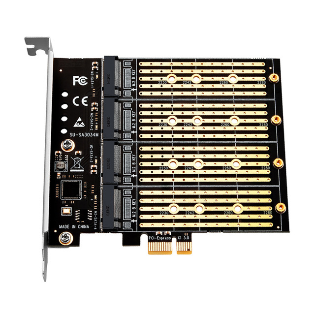 PCIE 1X to 4 Port M.2 Key SSD to PCIE NGFF SATA Expansion Card Adapter Card