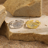 S925 Sterlingsilber Vergoldeter Breiter Offener Manschettenring mit Zirkonia-Blumenkette, Vintage Strukturierter Verstellbarer Bohemian Statement-Ring für