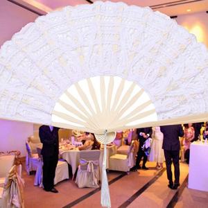 Abanicos de Encaje Elegantes para Bodas, Abanicos Plegables de Bambú con Encaje para Invitados y Novias - Product Image 1