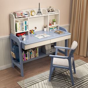 Solid Wood Bookshelf Integrated Desk 80x60x135cm Nordic Style Study Desk For Kids Bedroom Furniture - Product Image 1
