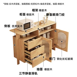 Integrated <b>Sideboard</b> <b>Storage</b> Cabinet With Drawers And Glass Doors For Dining Room Solid Wood Design 900mm Height - Product Image 2