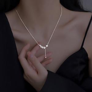 Moda popüler altın kaplama 999 ayar gümüş buğday yaprağı CZ kolye uzun püskül mizaç işık lüks kolye bırakır - Product Image 1