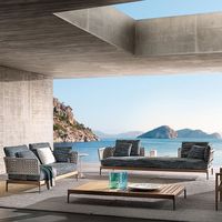 Ensemble de canapés d'extérieur en rotin PE et teck, canapé de loisirs en tissu imperméable pour villa, hôtel, patio, cour